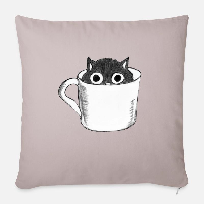 Katze in Tasse - Sofakissenbezug 45 x 45 cm - helles Taupe