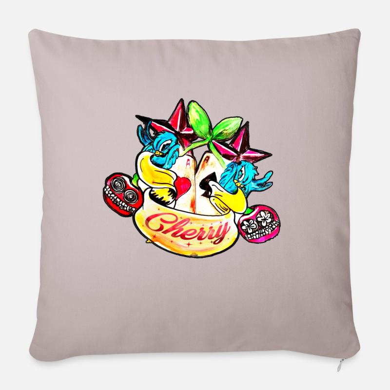Cherry Rockabilly - Sofakissenbezug 45 x 45 cm - helles Taupe