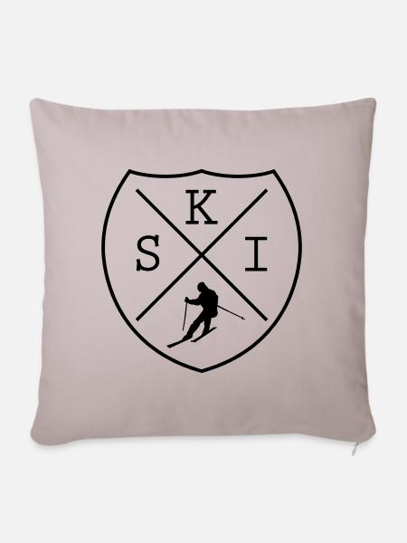 Ski Skifahren Wintersport - Sofakissenbezug 45 x 45 cm - helles Taupe
