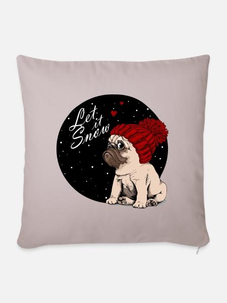 Let it Snow - Weihnachten Mops - Sofakissenbezug 45 x 45 cm - helles Taupe