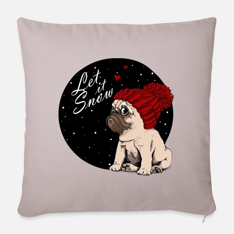 Let it Snow - Weihnachten Mops - Sofakissenbezug 45 x 45 cm - helles Taupe