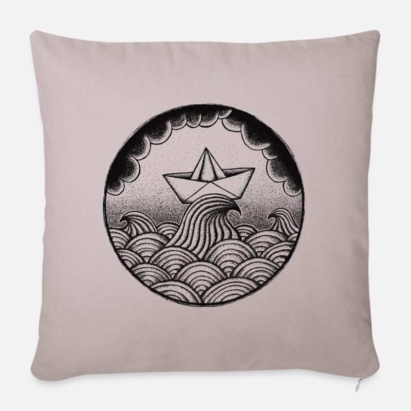 bateau de papier - Housse de coussin décorative 45 x 45 cm - taupe clair