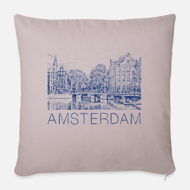 Federzeichnung Amsterdam - Sofakissenbezug 45 x 45 cm - helles Taupe