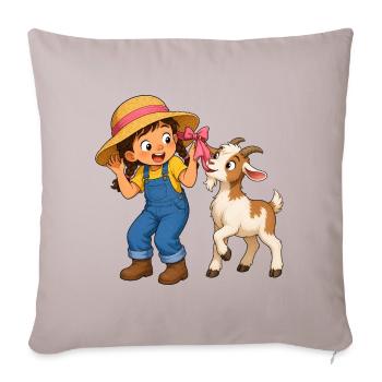 Mädchen mit Ziege und Schleife Bauernhof Motiv - Sofakissenbezug 45 x 45 cm - helles Taupe - Vorne