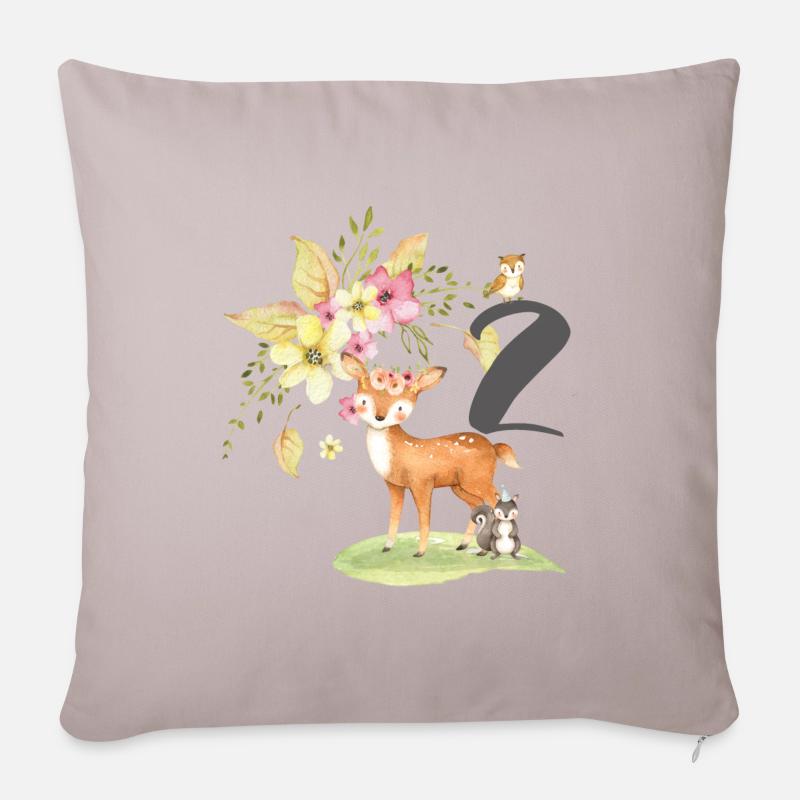 2. Geburtstag, zwei, zweiter, Birthday, Waldtiere - Sofakissenbezug 45 x 45 cm - helles Taupe