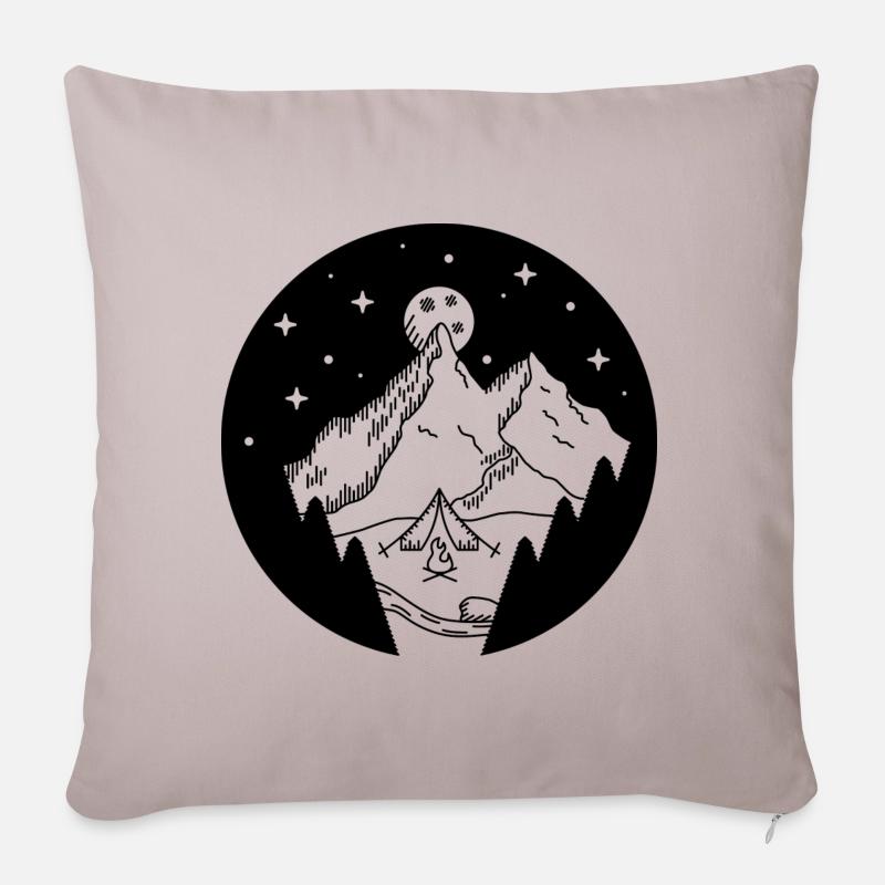 Camping Cozy Mountain (noir) - Housse de coussin décorative 45 x 45 cm - taupe clair