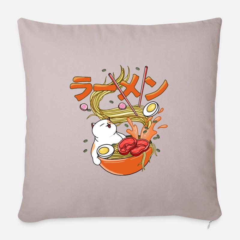 Joyeux Chat Ramen - Housse de coussin décorative 45 x 45 cm - taupe clair
