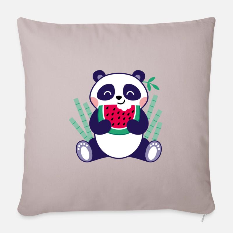 Panda à la pastèque - Housse de coussin décorative 45 x 45 cm - taupe clair
