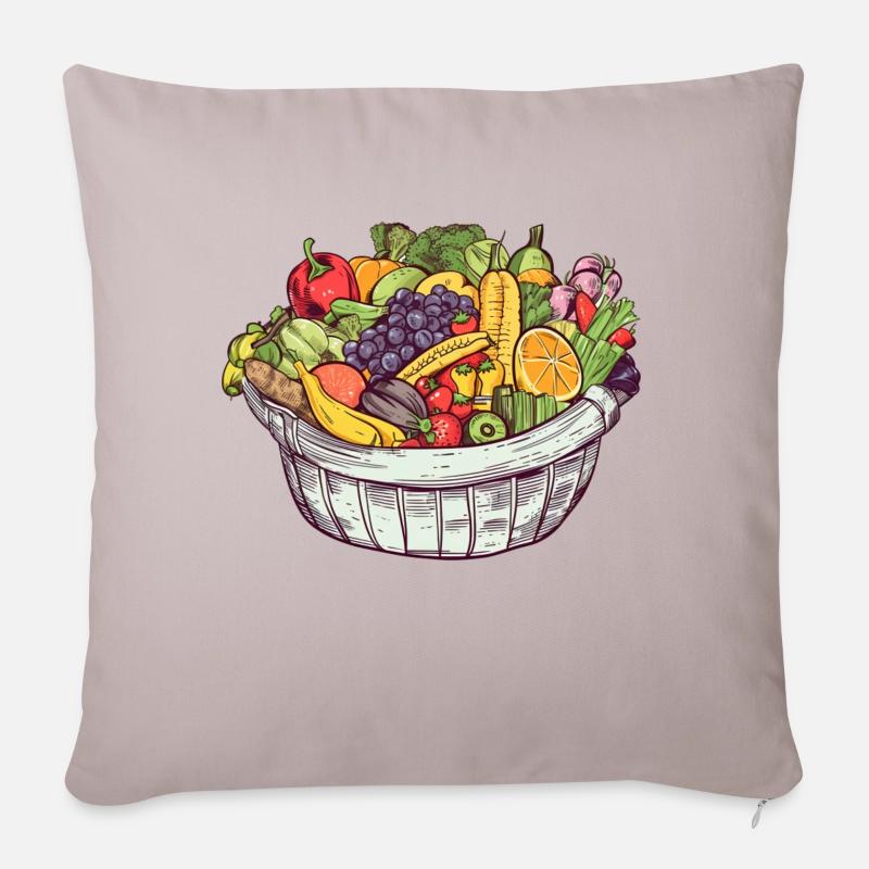 Ein Korb gefüllt mit Gemüse und Obst, transparent - Sofakissenbezug 45 x 45 cm - helles Taupe