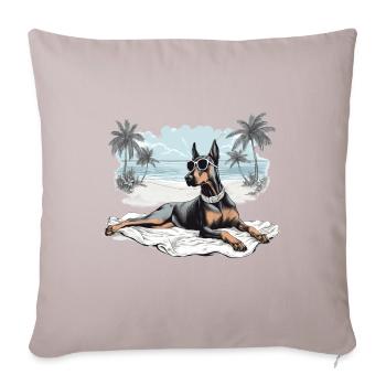 Doberman avec des lunettes de soleil à la plage - Housse de coussin décorative 45 x 45 cm - taupe clair - Devant
