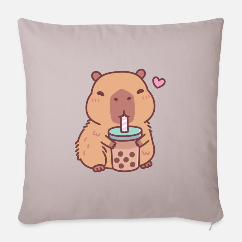 Cute Capybara Loves Drinking Bubble Tea - Sofa pillowcase 17,3'' x 17,3'' (45 x 45 cm) - light taupe