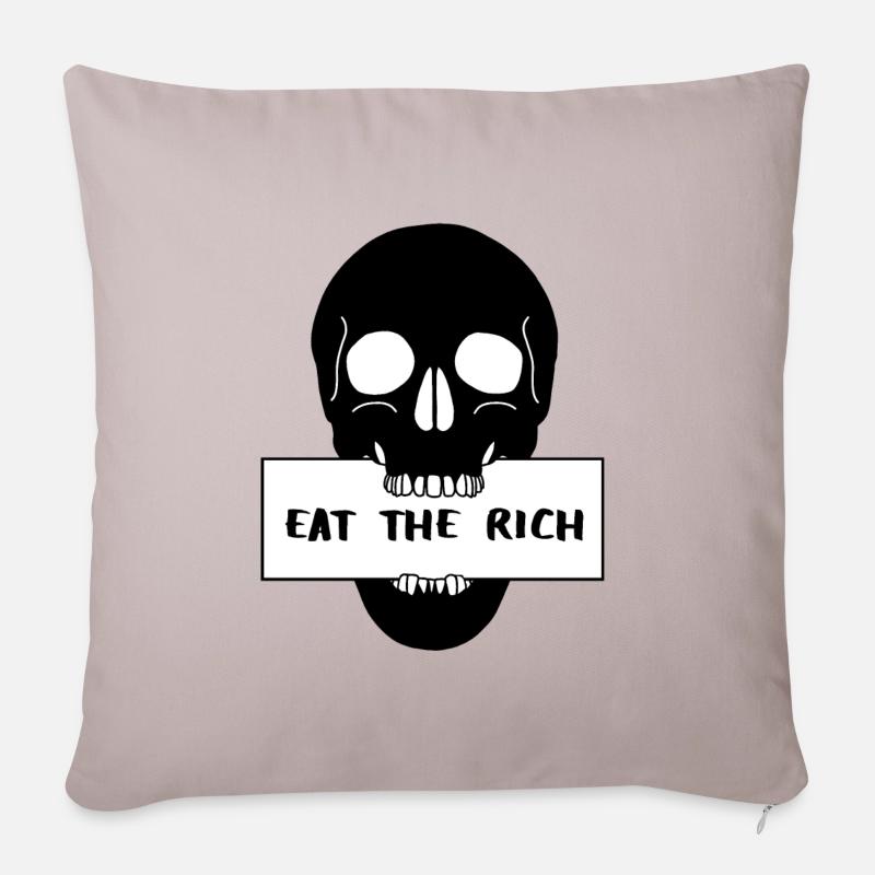 Crâne avec bouclier « Eat the Rich » - Housse de coussin décorative 45 x 45 cm - taupe clair
