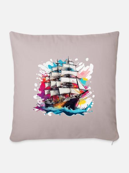 Piraten Schiff / Boot / Meer / Ocean / Wellen - Sofakissenbezug 45 x 45 cm - helles Taupe