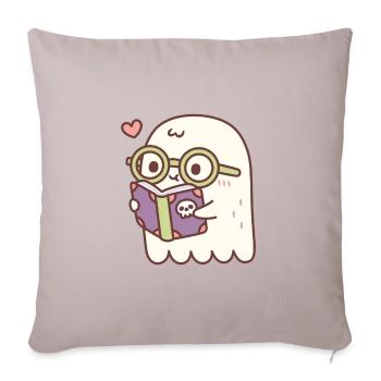 Fantôme mignon lisant un livre avec un crâne - Housse de coussin décorative 45 x 45 cm - taupe clair - Devant