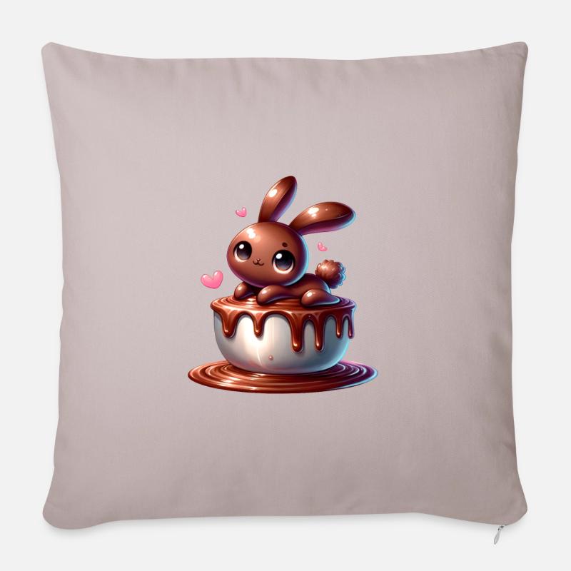 Ein Hase aus Schokolade mit Herzen - Sofakissenbezug 45 x 45 cm - helles Taupe