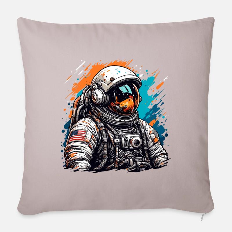 Astronaut / Weltall / Weltraum / Raumschiff / Mond - Sofakissenbezug 45 x 45 cm - helles Taupe