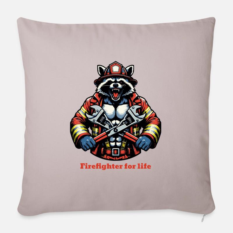Pompiers raton laveur - Housse de coussin décorative 45 x 45 cm - taupe clair