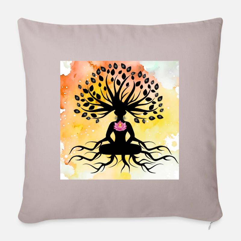 Lotus Buddha Baum des Lebens - Sofakissenbezug 45 x 45 cm - helles Taupe