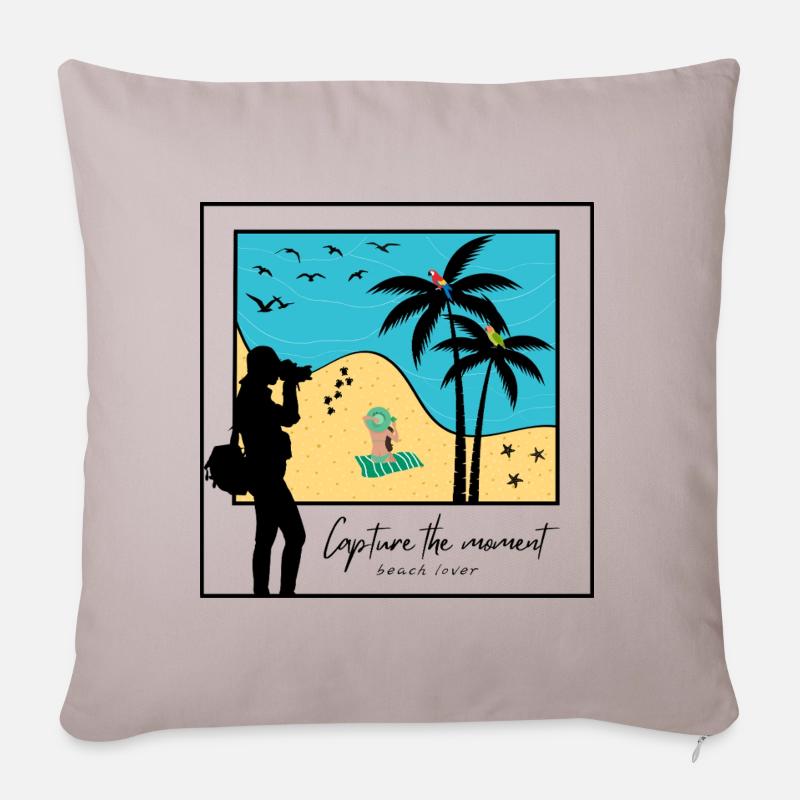 Fange den Moment ein, Strandliebhaber - Sofakissenbezug 45 x 45 cm - helles Taupe