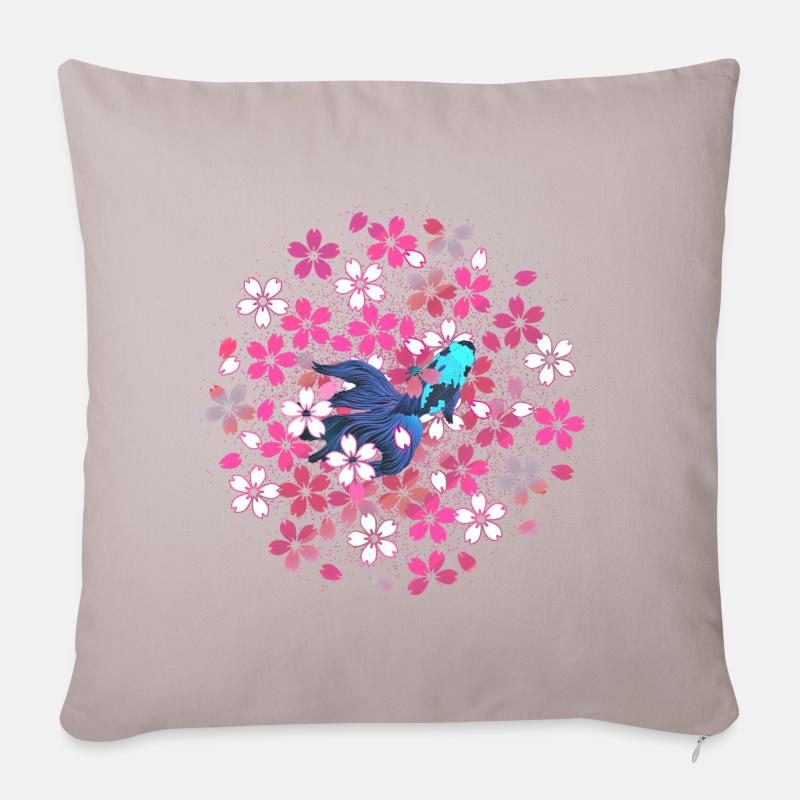 Printemps: Kingyo e sakura - Housse de coussin décorative 45 x 45 cm - taupe clair
