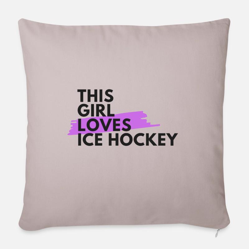 Dieses Mädchen liebt Eishockey - Sofakissenbezug 45 x 45 cm - helles Taupe