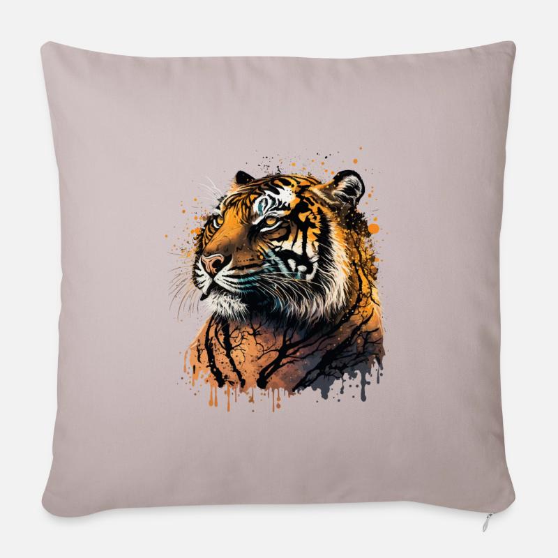 Tiger-Kunstwerk - Sofakissenbezug 45 x 45 cm - helles Taupe