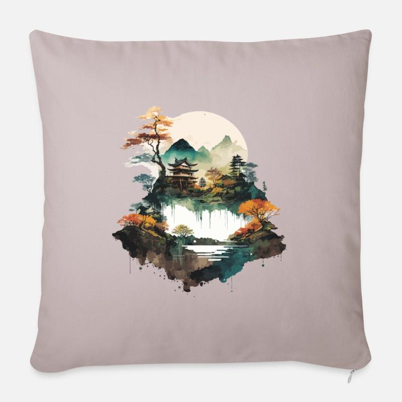 Japanische Natur - Sofakissenbezug 45 x 45 cm - helles Taupe