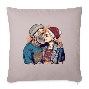 Couple cool s’embrassant avec casquette et barbe - Housse de coussin décorative 45 x 45 cm - taupe clair - Devant