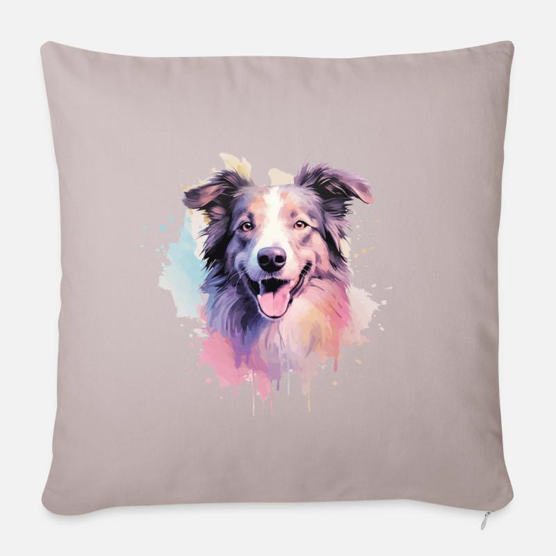 Border Collie - Sofakissenbezug 45 x 45 cm - helles Taupe