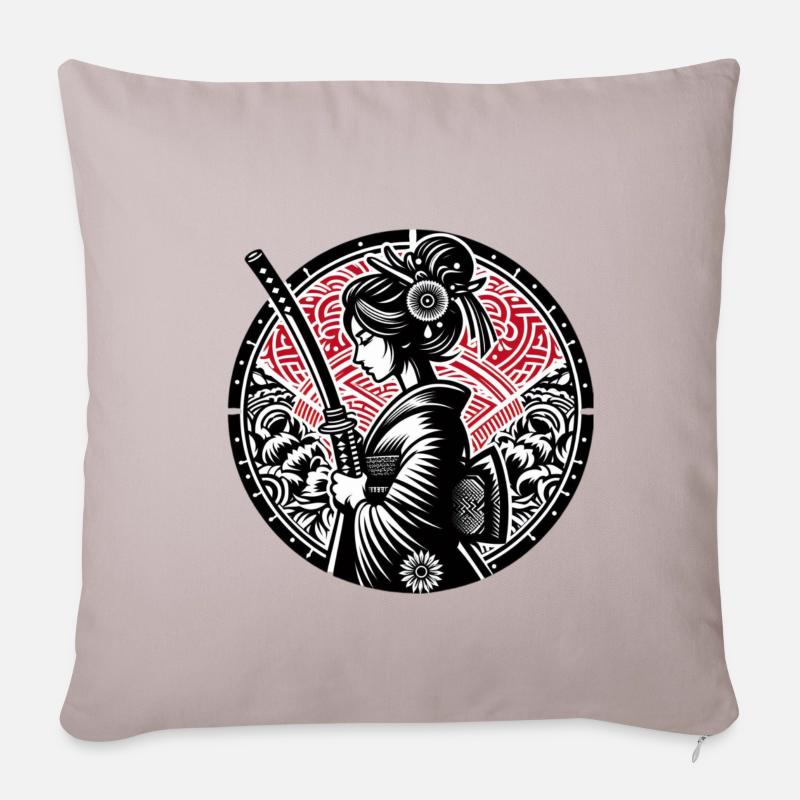 Samurai-Mädchen - Sofakissenbezug 45 x 45 cm - helles Taupe
