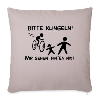 Bitte klingeln! Radfahrer-Kind - Sofakissenbezug 45 x 45 cm - helles Taupe - Vorne