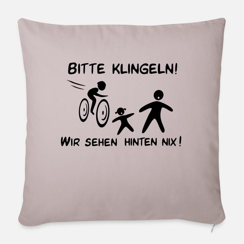 Bitte klingeln! Radfahrer-Hund - Sofakissenbezug 45 x 45 cm - helles Taupe