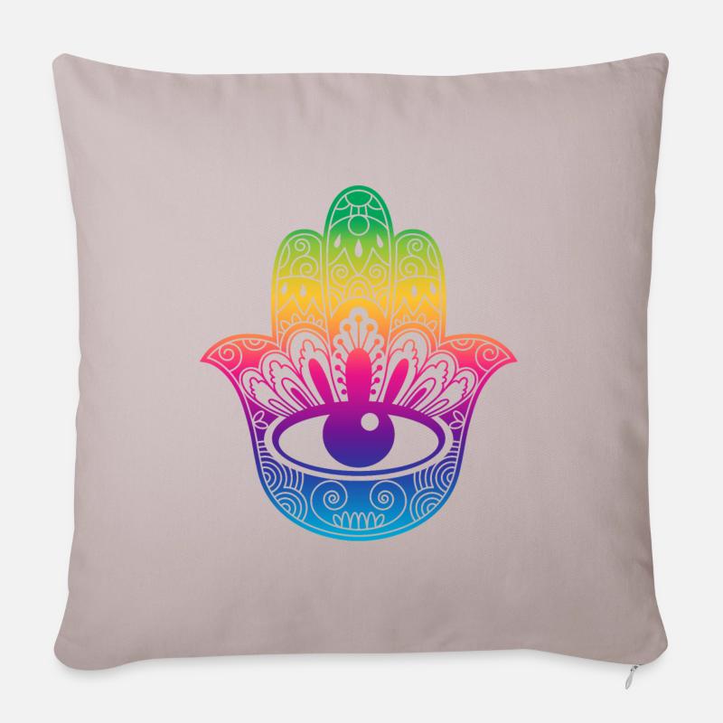 Glückssymbol Hand der Fatima Hippie-Farben - Sofakissenbezug 45 x 45 cm - helles Taupe