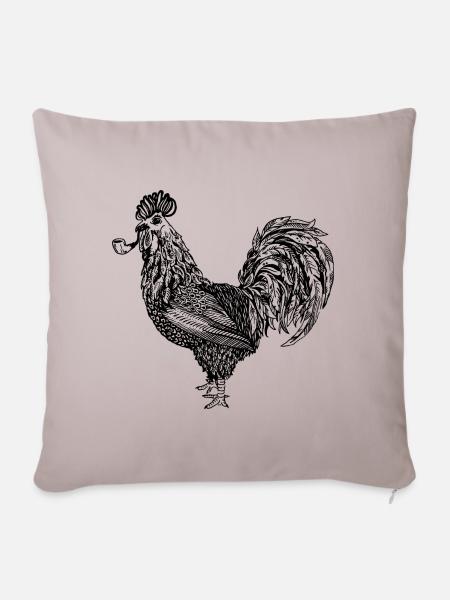 Hahn mit Pfeife - Sofakissenbezug 45 x 45 cm - helles Taupe