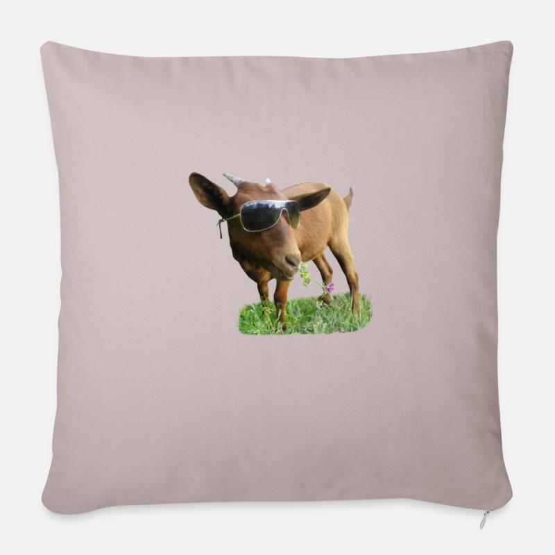 Ziege mit Brille - Sofakissenbezug 45 x 45 cm - helles Taupe