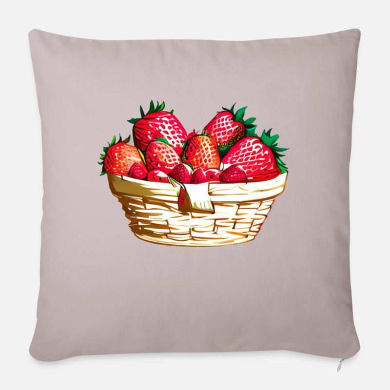 Erdbeeren Erdbeere Erdbeerkorb - Sofakissenbezug 45 x 45 cm - helles Taupe
