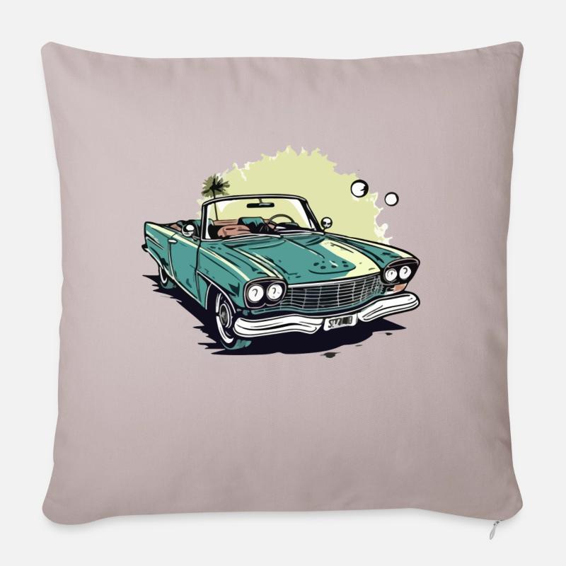 Cabriolet vert et palmier - Housse de coussin décorative 45 x 45 cm - taupe clair