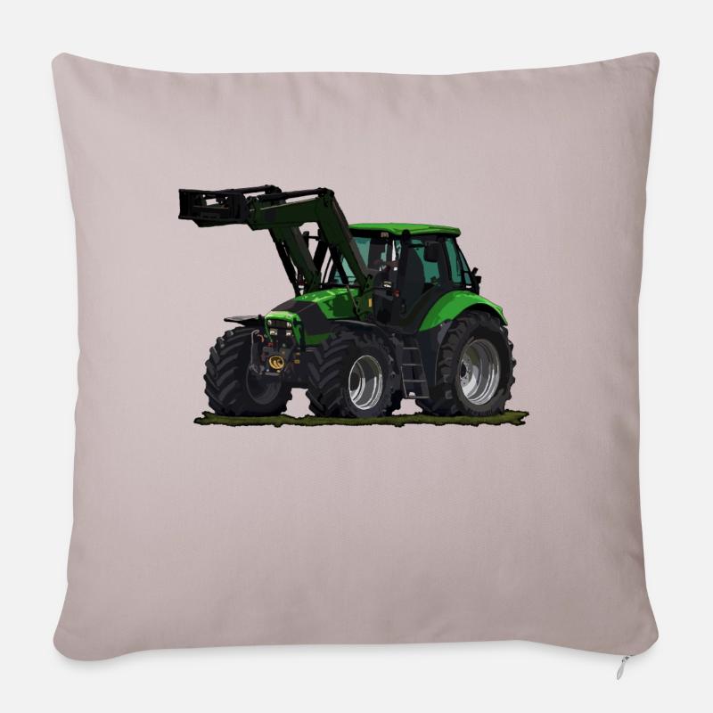 Hellgrüner Traktor mit Frontlader - Sofakissenbezug 45 x 45 cm - helles Taupe