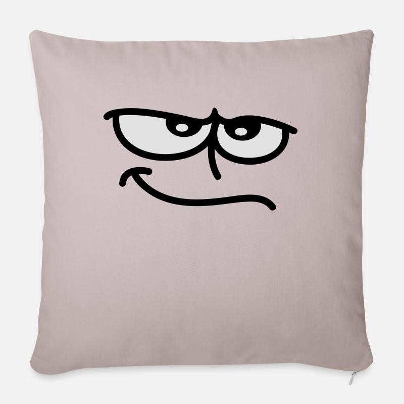 Ironisch guckendes schmunzelndes Cartoon Gesicht - Sofakissenbezug 45 x 45 cm - helles Taupe