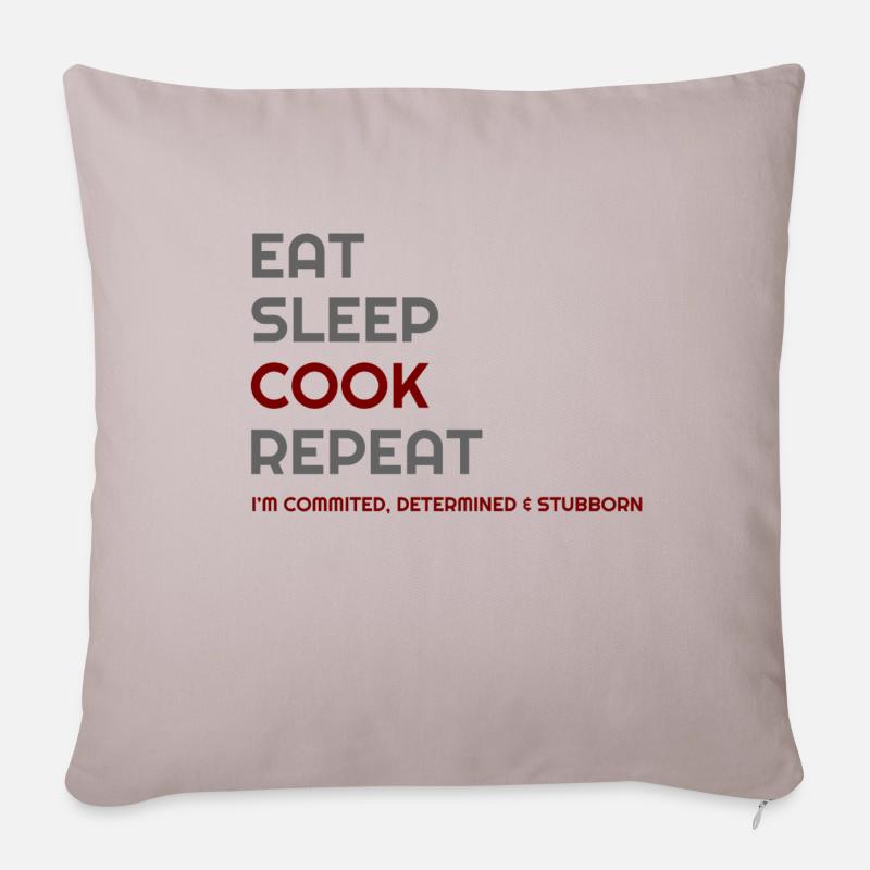 Ich liebe Kochen, Cook Eat Sleep Cook Repeat, - Sofakissenbezug 45 x 45 cm - helles Taupe
