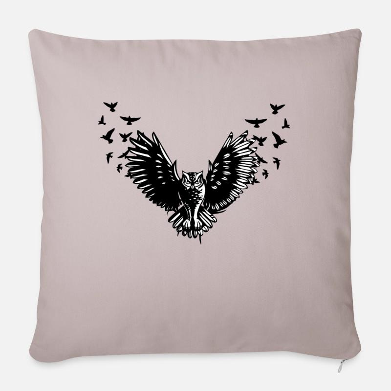 Eule mit Vögel schwarm Eulen fanatiker design - Sofakissenbezug 45 x 45 cm - helles Taupe