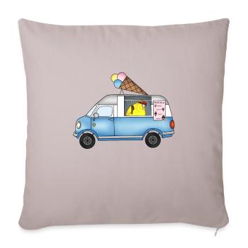 Perruche jaune dans un chariot de glace bleu - Housse de coussin décorative 45 x 45 cm - taupe clair - Devant