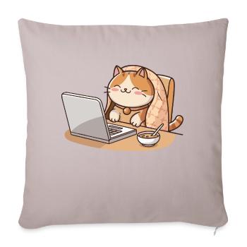 Kitten on laptop with blanket and breakfast - Sofa pillowcase 17,3'' x 17,3'' (45 x 45 cm) - light taupe - Front