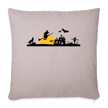Halloween - Schloss, Hexe und Friedhof - Sofakissenbezug 45 x 45 cm - helles Taupe - Vorne