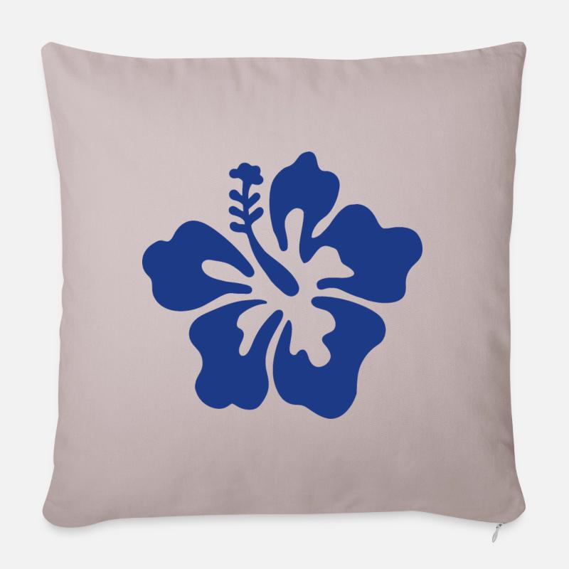 Fleur d’hibiscus - Bleu - Housse de coussin décorative 45 x 45 cm - taupe clair