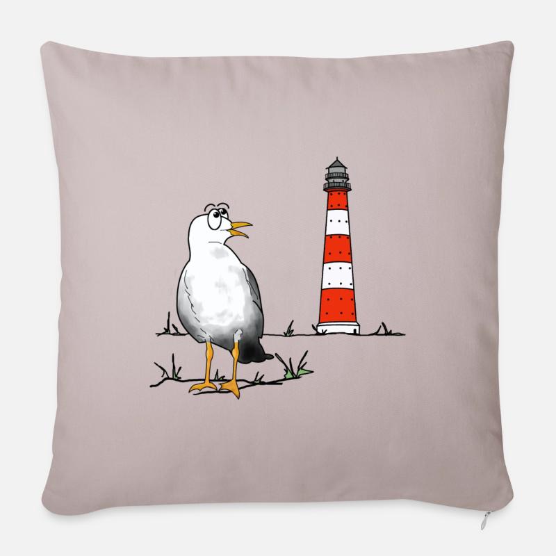 Möwe, Leuchtturm, Meer - Sofakissenbezug 45 x 45 cm - helles Taupe
