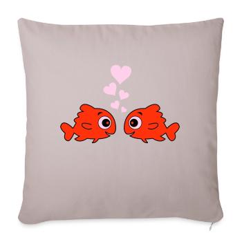 Bande dessinée Poissons amoureux - Housse de coussin décorative 45 x 45 cm - taupe clair - Devant