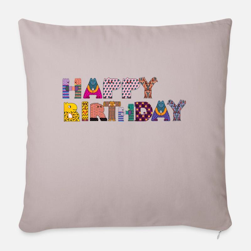 joyeux anniversaire - Housse de coussin décorative 45 x 45 cm - taupe clair