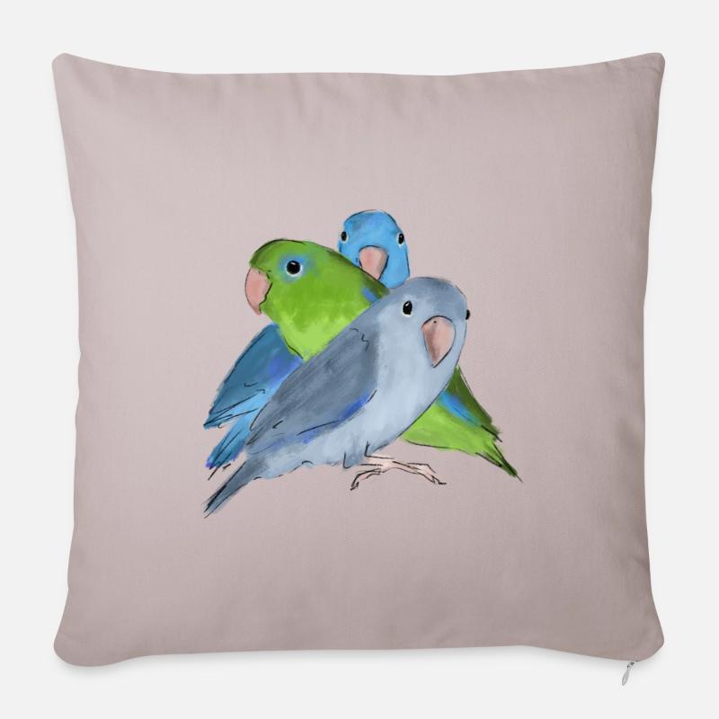 Trois perroquets perroquets - Housse de coussin décorative 45 x 45 cm - taupe clair