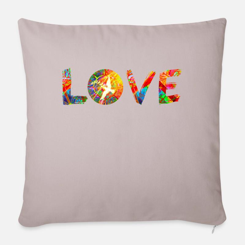 Frieden &; Liebe - Sofakissenbezug 45 x 45 cm - helles Taupe